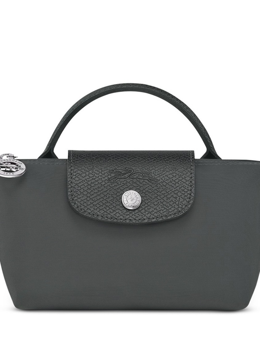 Longchamp Le Pliage Green Mini Pouch in graphite/ silver  NEW